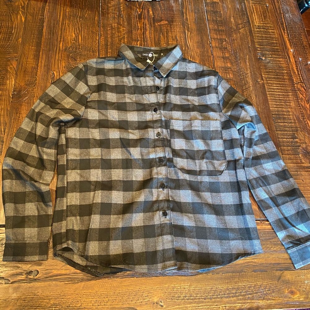 NWT ASOS Daisy Street black & gray plaid shirt XS